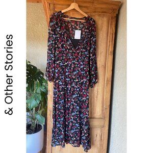 & Other Stories I  Floral Black Chiffon Dress  I  Size 6